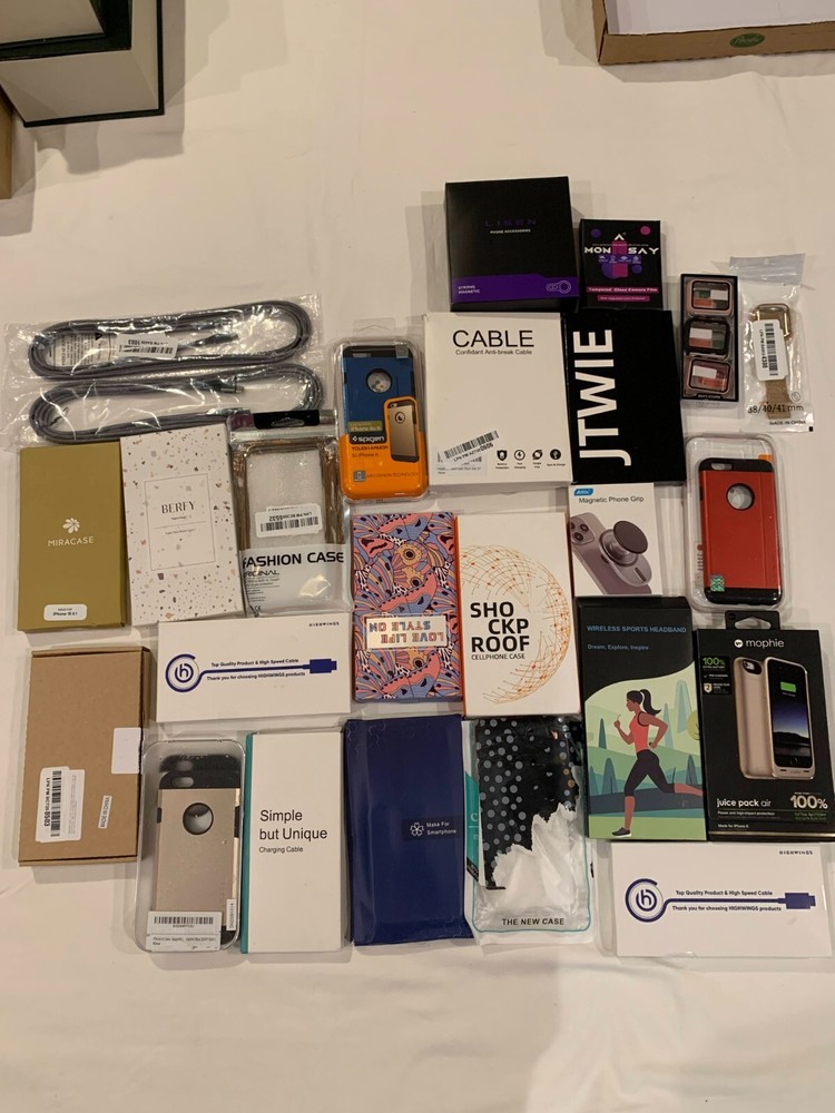 Bulk Wholesale Lot 25 Pieces Cell Phone Cases Cables Chargers Protectors Watches