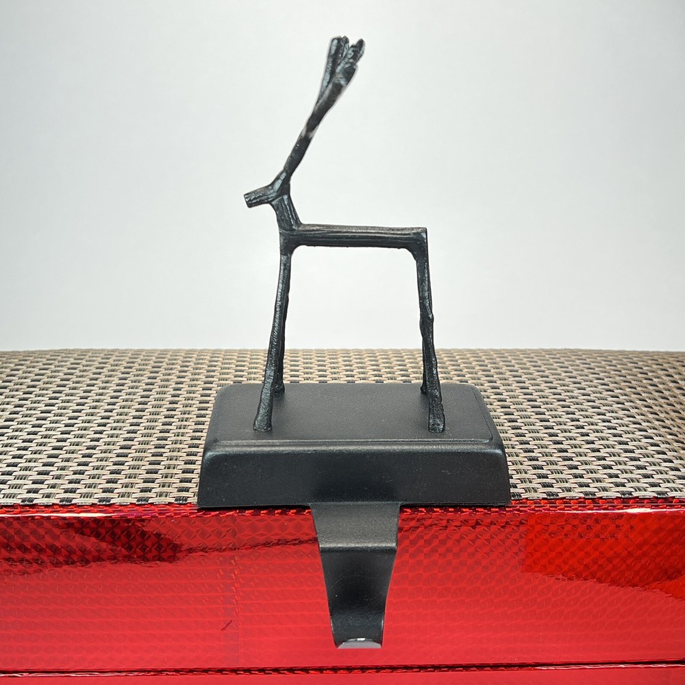 Pottery Barn Retired Twig Reindeer Stocking Holder Hanger Antique Bronze Black