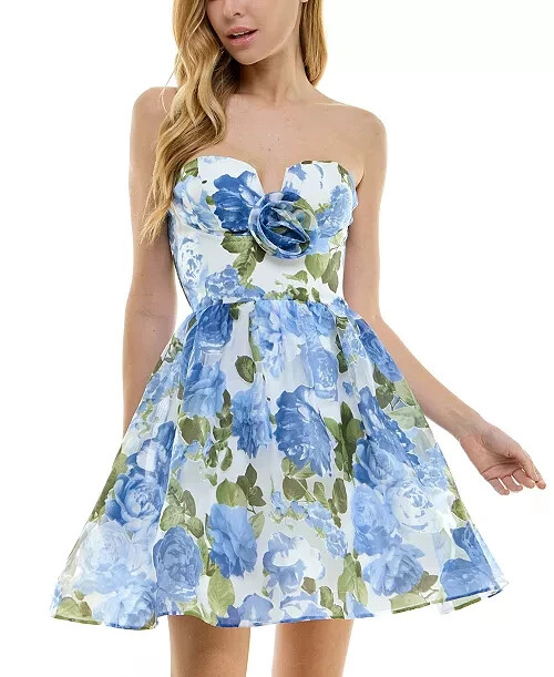 NWT City Studio Girls Blue Rosette Party Dress Size 7/8 Retail $99