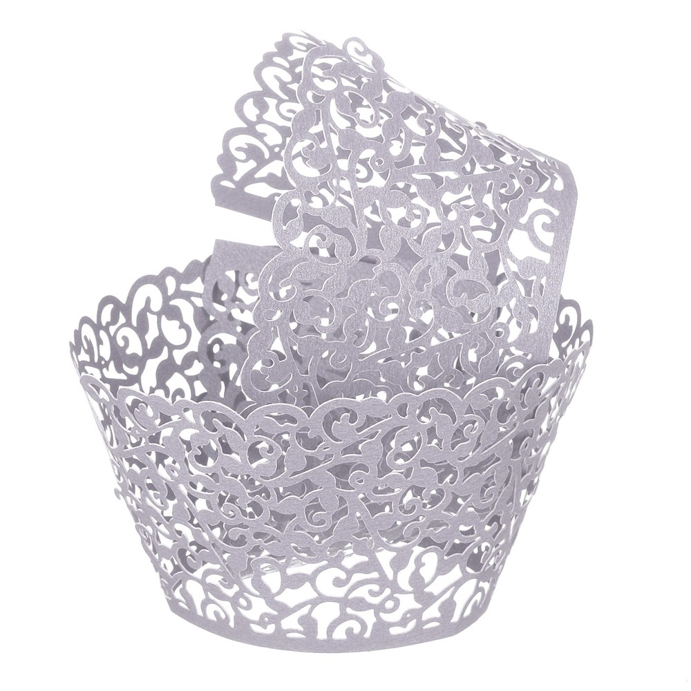 50 Pcs Cupcake Wrappers for Decoration Light Purple (Vine, Pearlescent Paper)