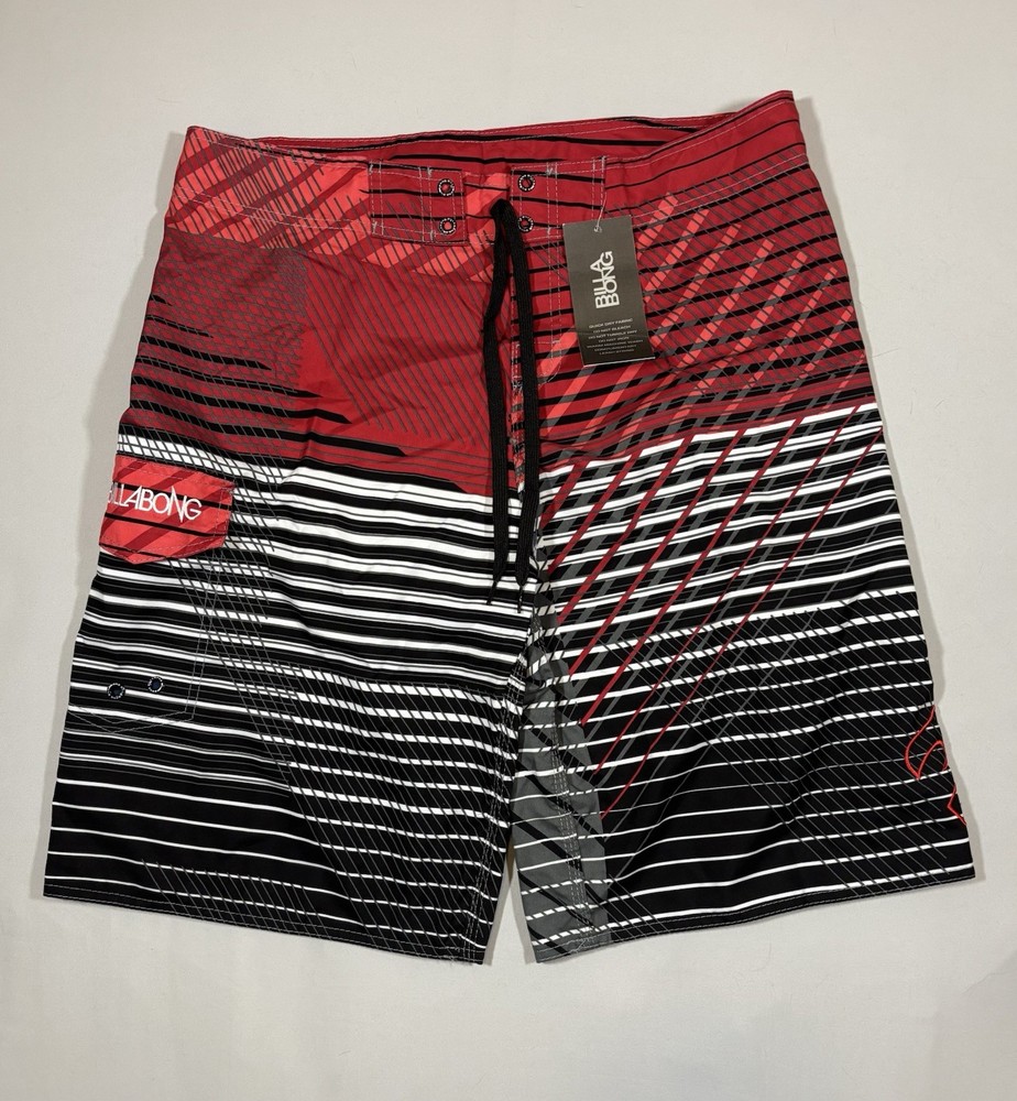 NEW WITH TAGS Billabong Men's Board Shorts Striped Red Black White Size 38