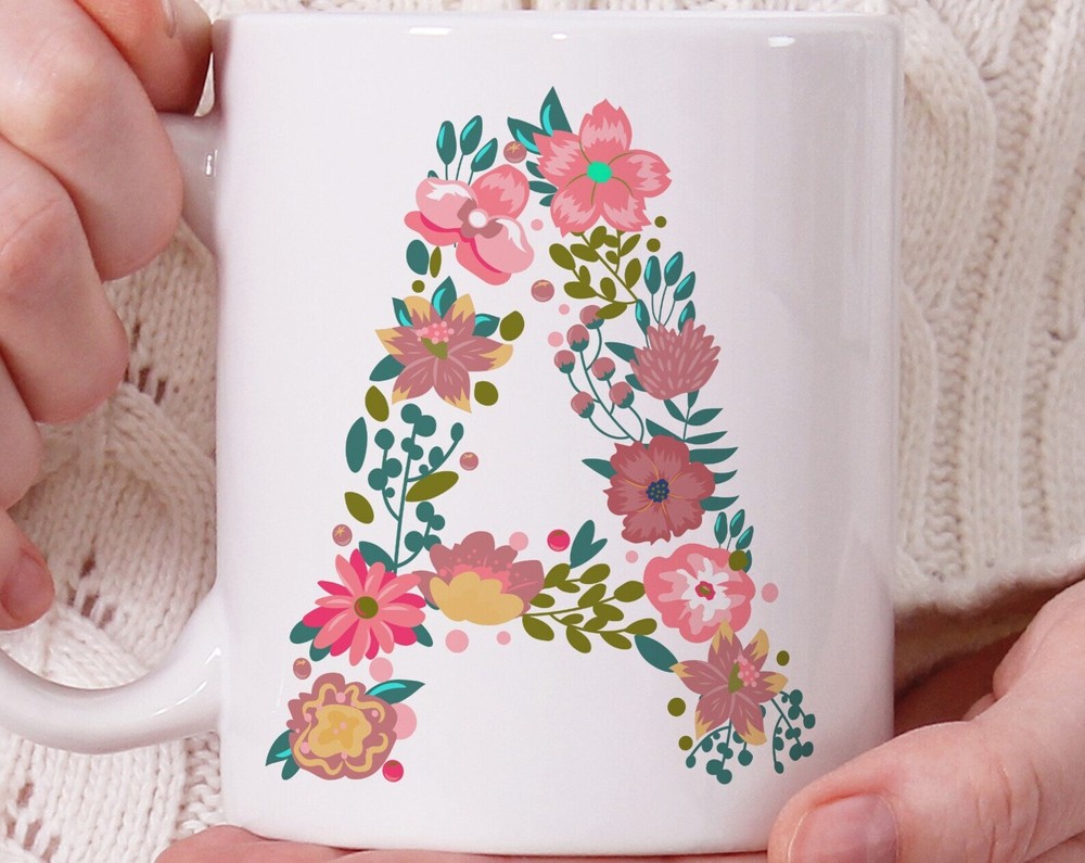 Flower Initial Mug Personalized Mug Monogram Coffee Mug Personalized Gift