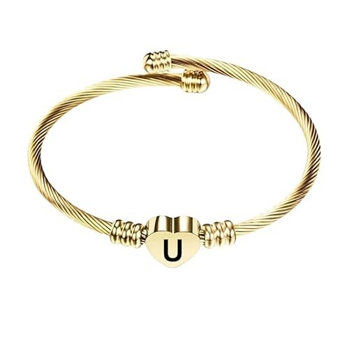 Stainless Steel Heart Word-U Bracelet Engraved Charm Bracelet for Women Golden
