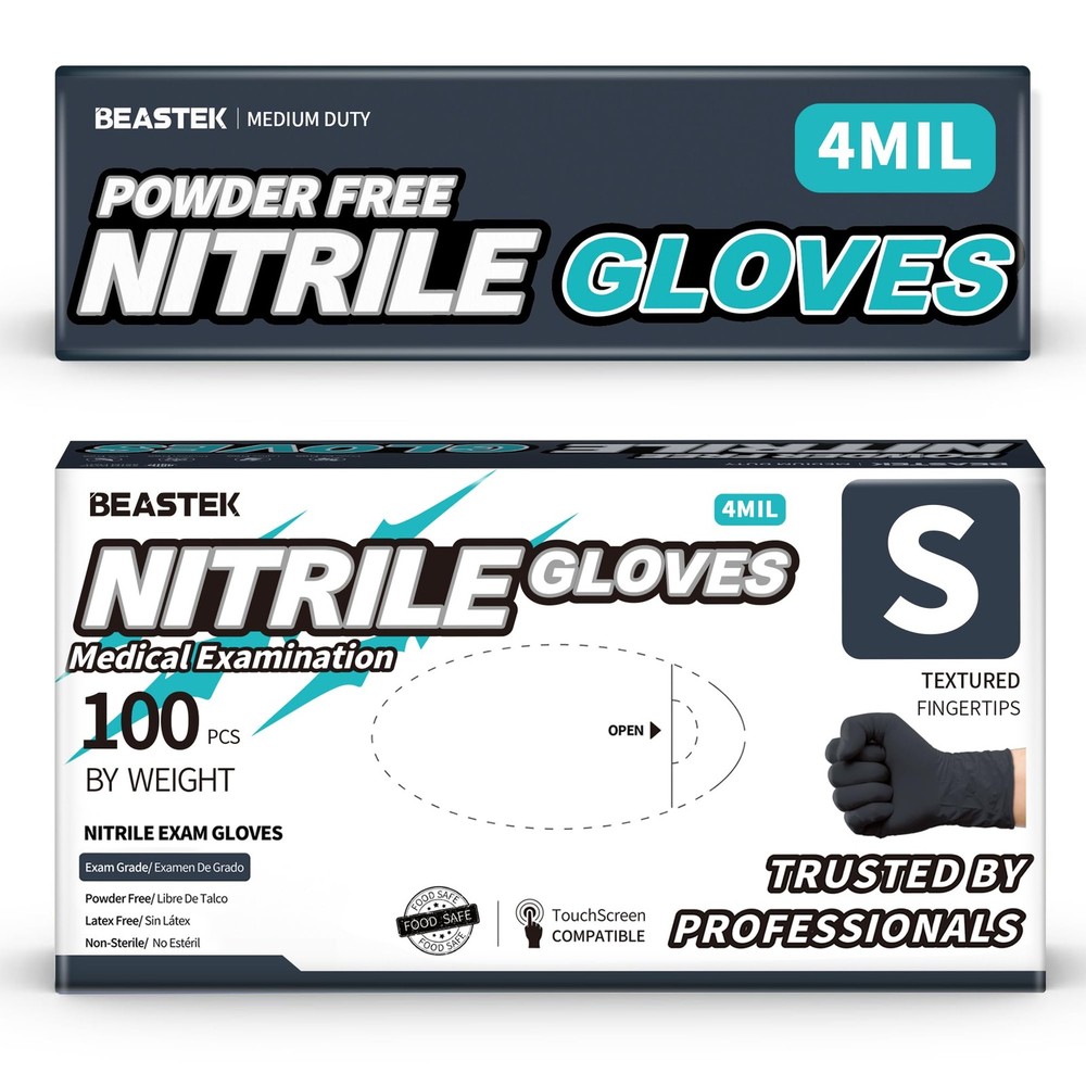 Black Nitrile Exam Gloves 4.0 Mil 100 Pcs Powder-Free Latex-Free Disposable
