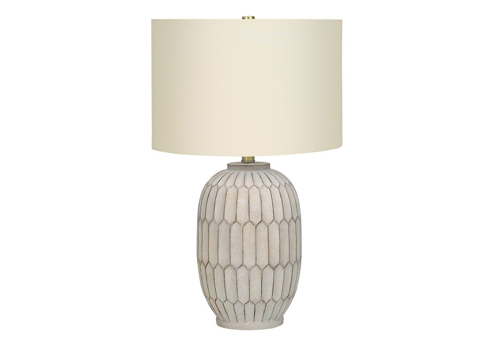 24-Inch Cream Geometric Table Lamp with Drum Shade for Modern Decor