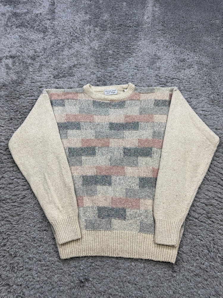 Michael Jordan Lowell Dreyfus Sweater Adult Large Beige Geometric Silk Wool Vtg