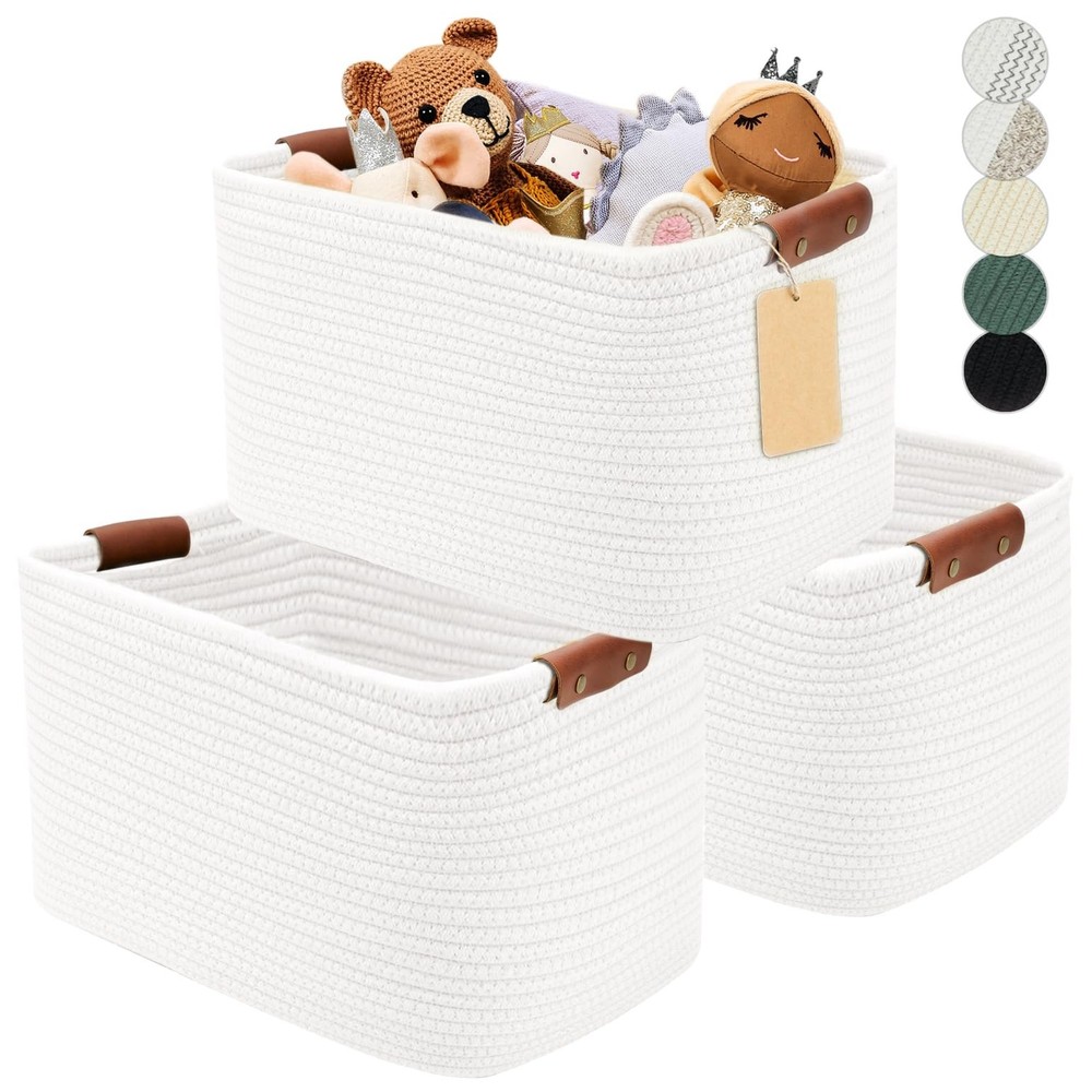 3-Pack Cotton Rope Storage Baskets 15x11x9.5 Inch Toy Organizing Bins
