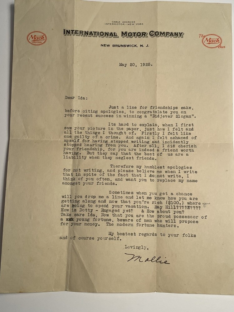 International Motor Co. Mack Trucks  1925 Letterhead