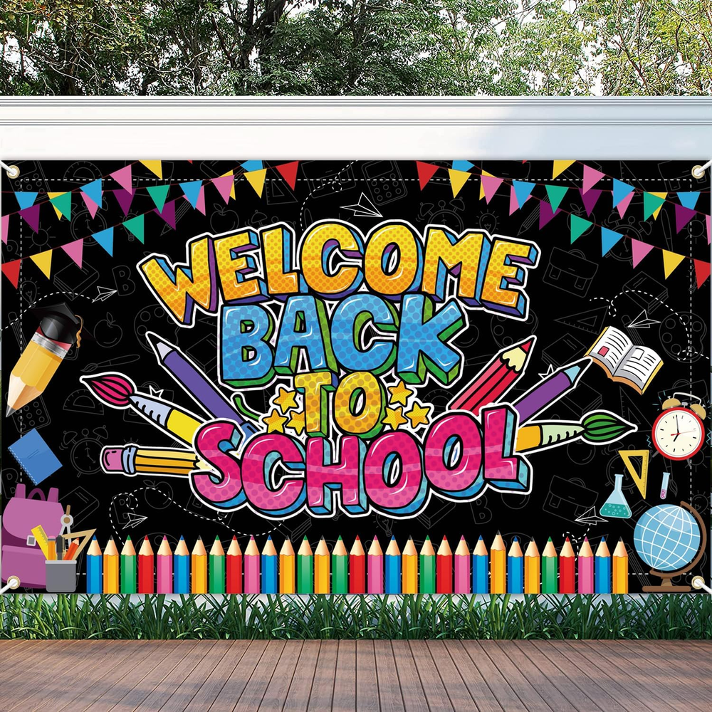 Welcome Back to School Backdrop Banner, Back to School Decorations First Day of-image