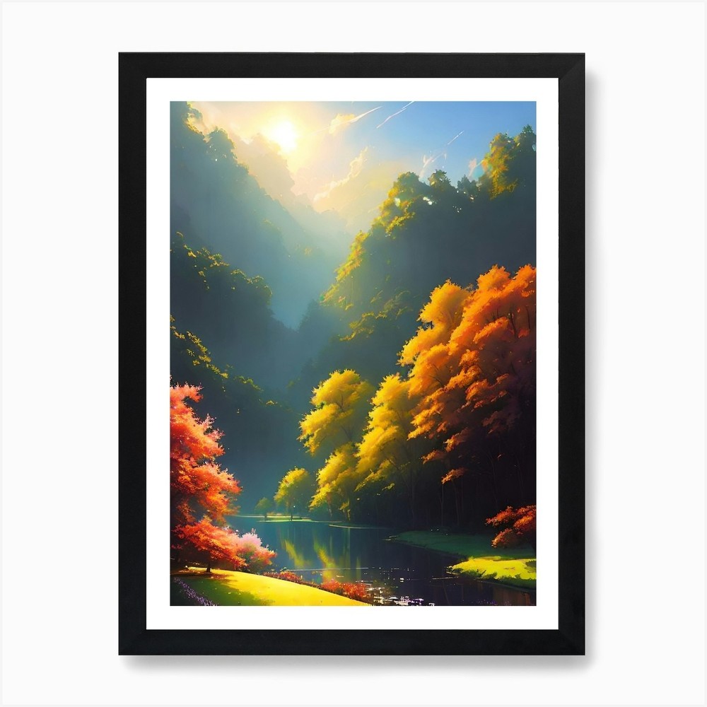 Autumn Forest Trees Framed Wall Art Canvas Print Poster 3-Panel  
