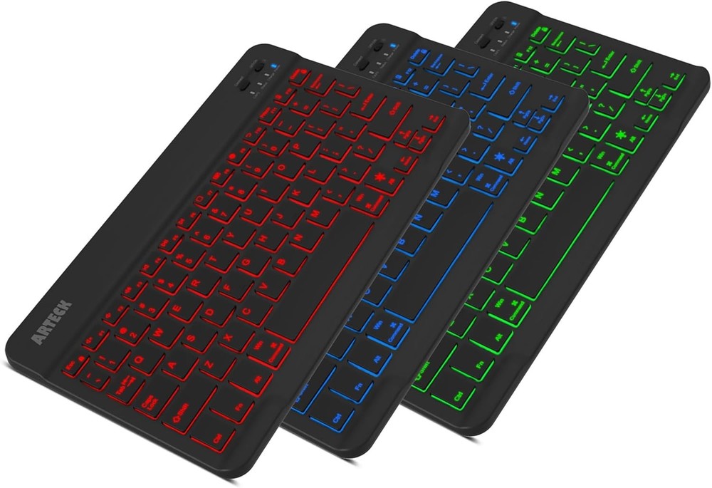 Arteck Ultra Slim Wireless Keyboard with 7-Color Backlight in Black