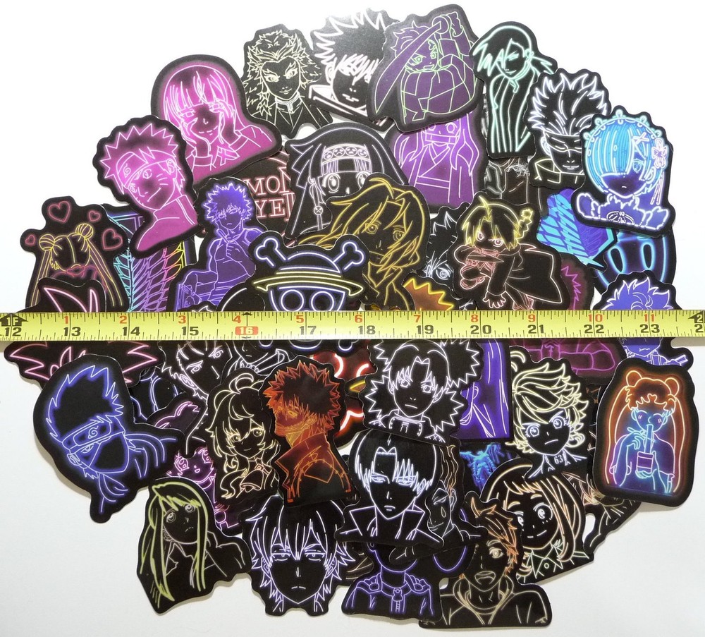 BULK LOT 48 JAPANESE ANIME JAPAN ANIMATION STICKER DECAL NEON STYLE FUN FUNNY