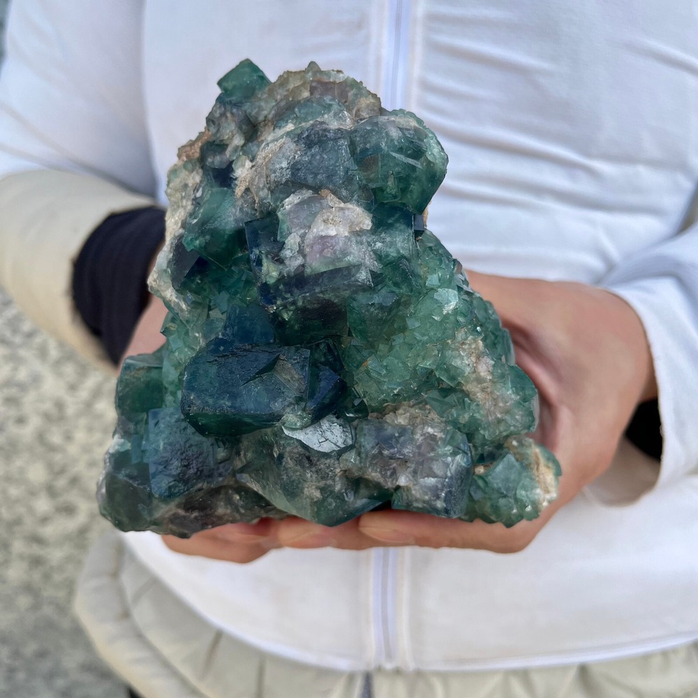 4.1LB Natural Green Fluorite Cube Quartz Crystal Cluster Mineral Specimen