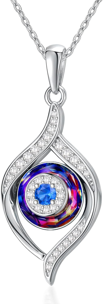 Evil Eye Necklace Sterling Silver Blue/Purple/White Amulet Pendant Jewelry Gift