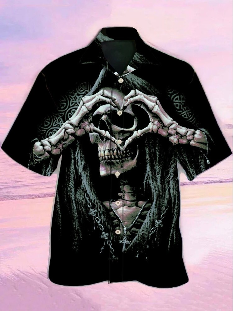 Cool Skull Hawaiian Shirt for Men US Size Summer Style Skull Love Design