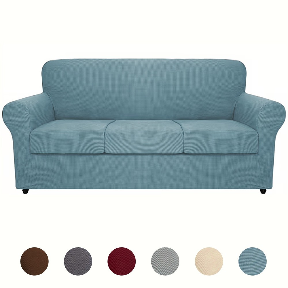 Three-piece cornflake-patterned elastic fabric armchair cover, including seat co