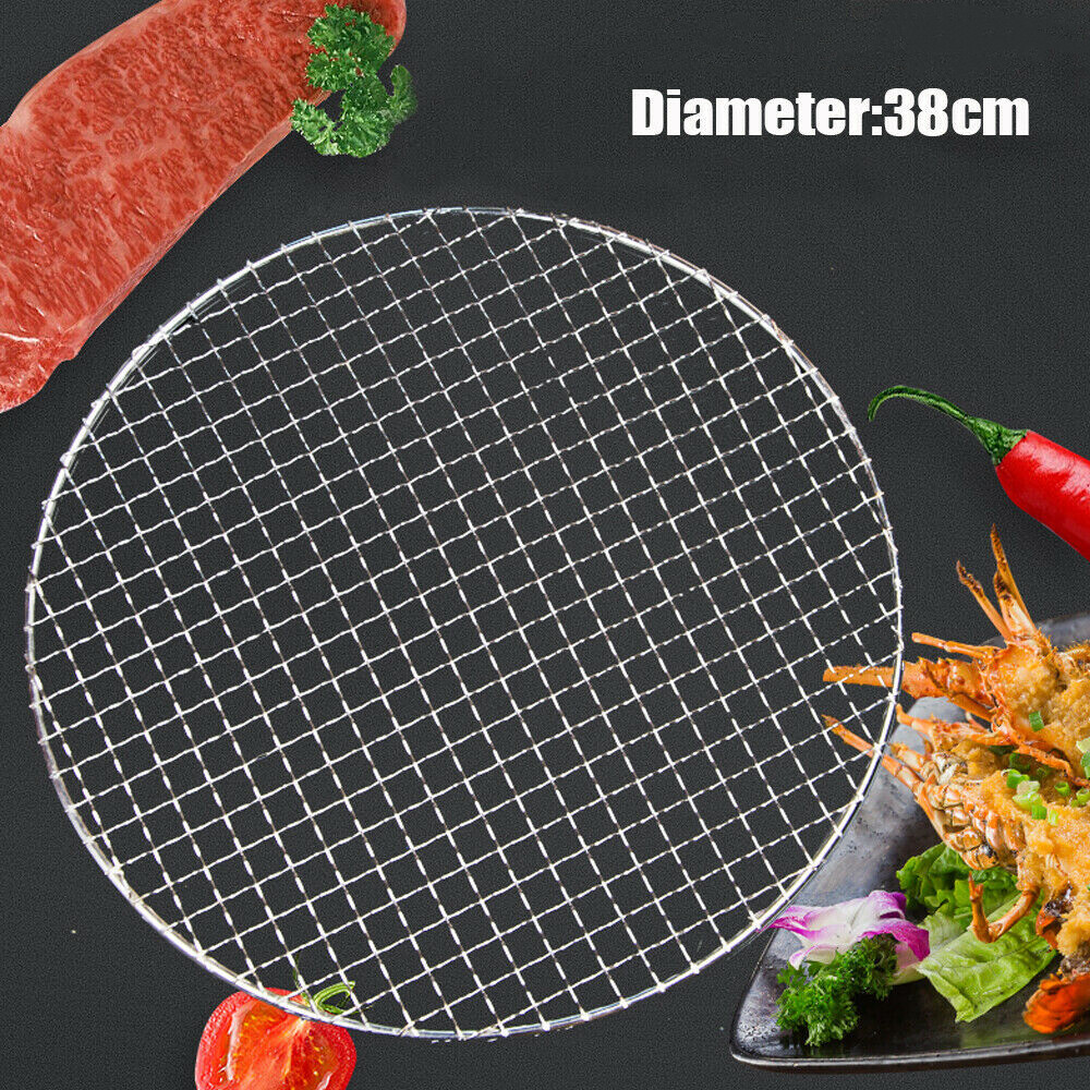 Round Barbecue Net Braided Grid Grill Camping Kit Stainless Steel Mesh Net 38cm