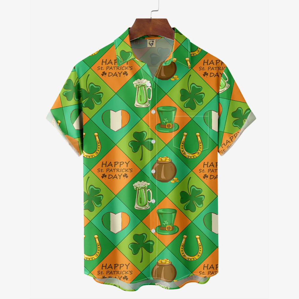 Irish St Patricks Day Lucky Clover Gold Coins   Hawaiian Shirt