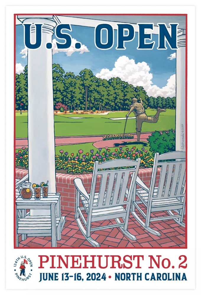 Limited Edition 2024 US Open Golf Poster Pinehurst No 2 Club NO FRAMED RE-PRINT
