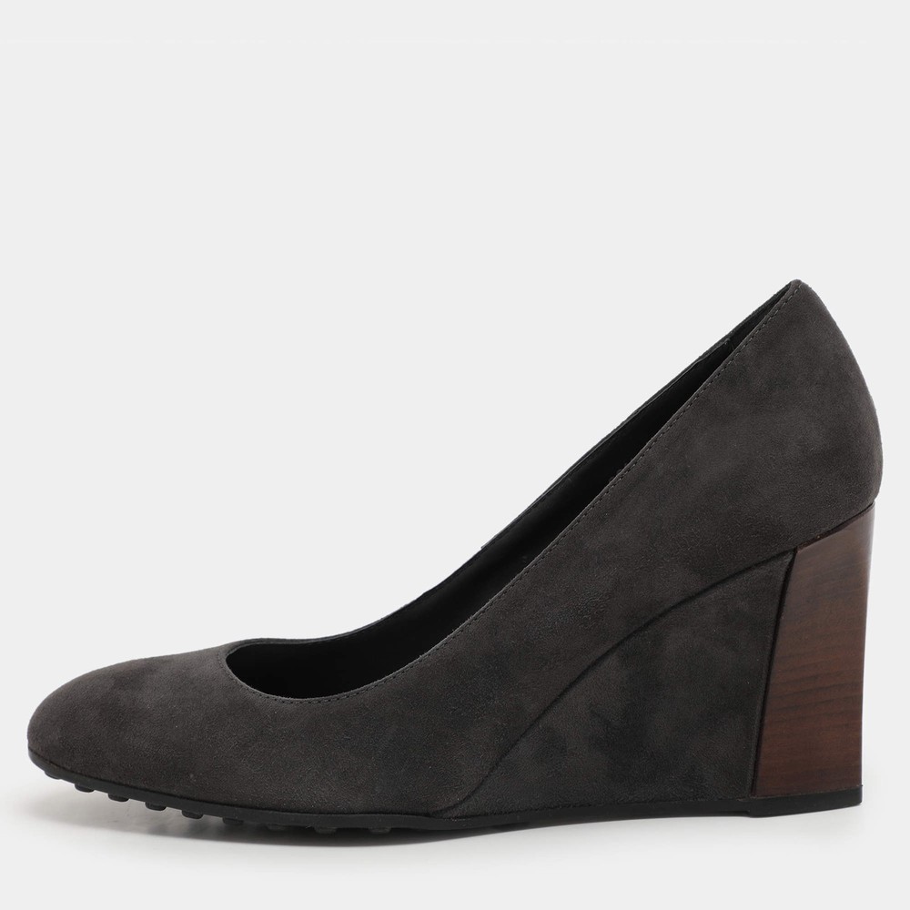 Tods Grey Suede Wedge Pumps Size 385