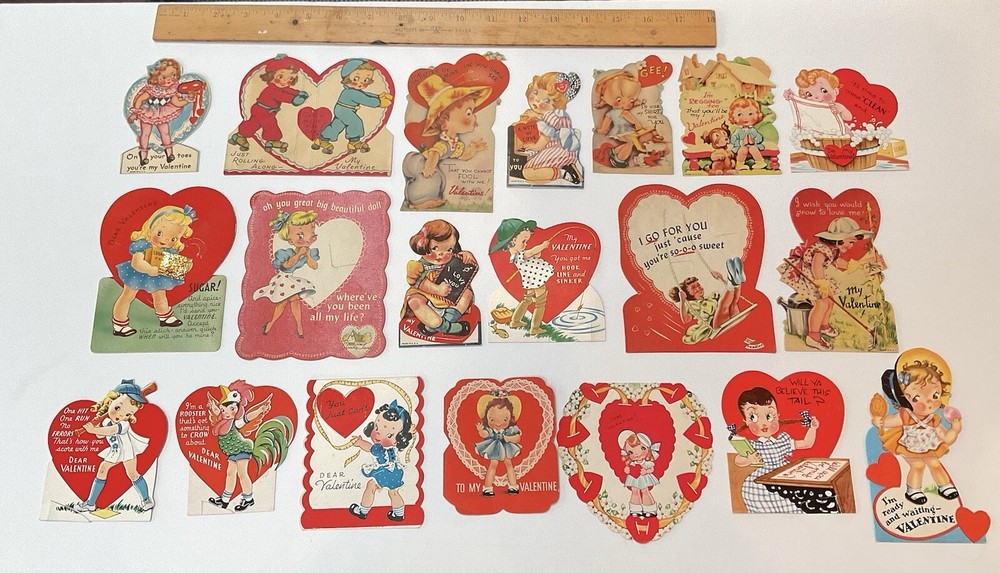 Lot of 20 Vintage Valentines 1940s/50s Sweet Little Girls Sugar Spice USA/Canada