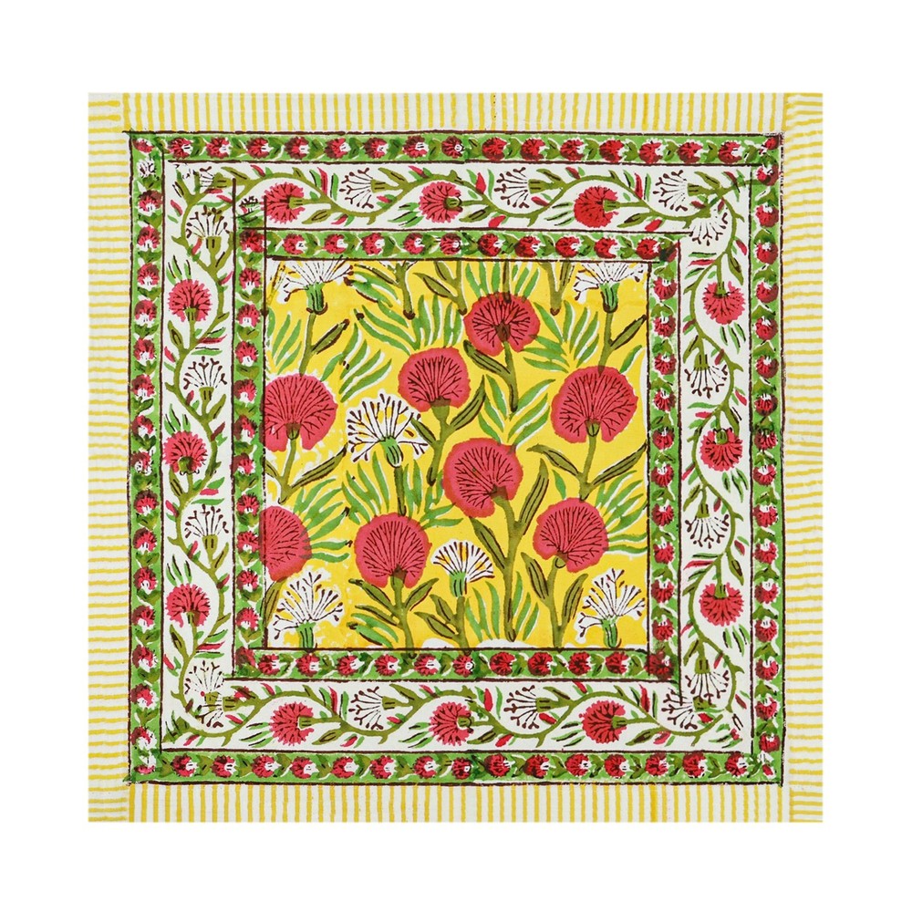 Vibrant Indian Hand Block Printed Cotton Napkins in Yellow & Red