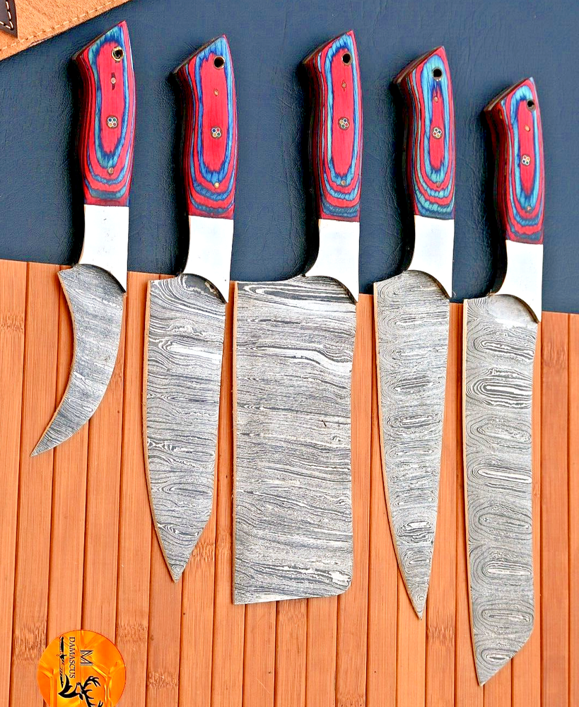 CUSTOM MADE FORGED DAMASCUS STEEL CHEF KNIFE SET KITCHEN KNIVES LEATHER BAG 2707