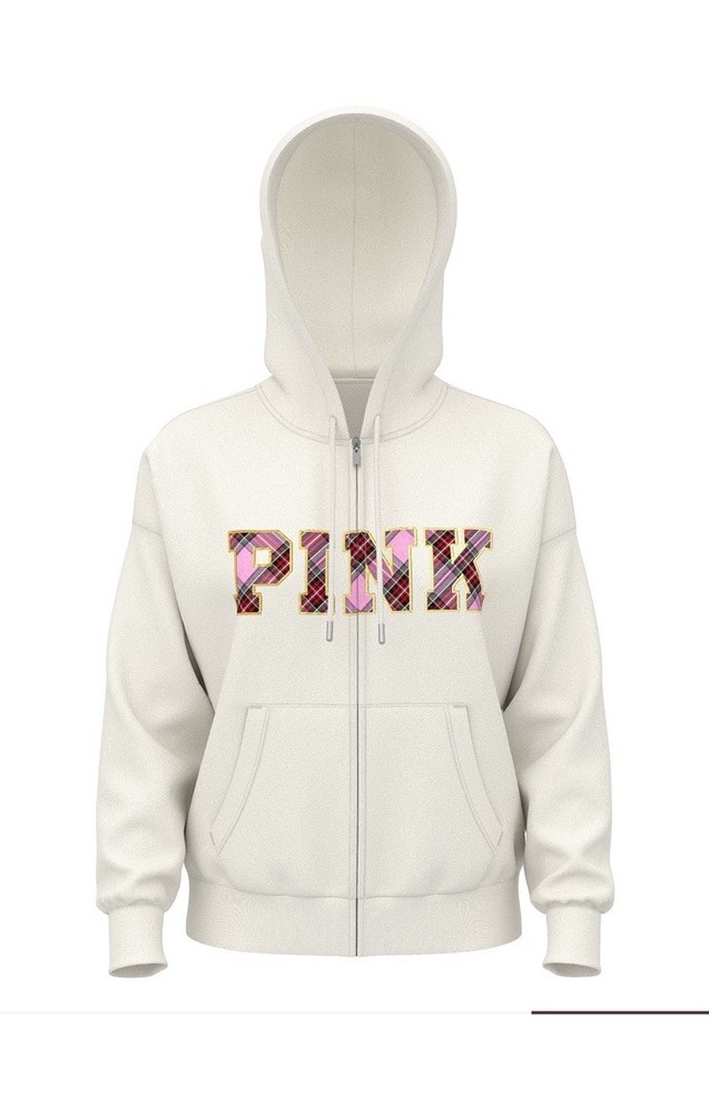 NWT Victoria’s Secret PINK Sherpa Lined Full Zip Hoodie Medium Winter White