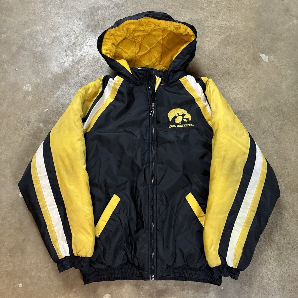 Vtg Iowa Hawkeyes NCAA Licensed Apparel Embroidered Hooded Puffer Jacket Small
