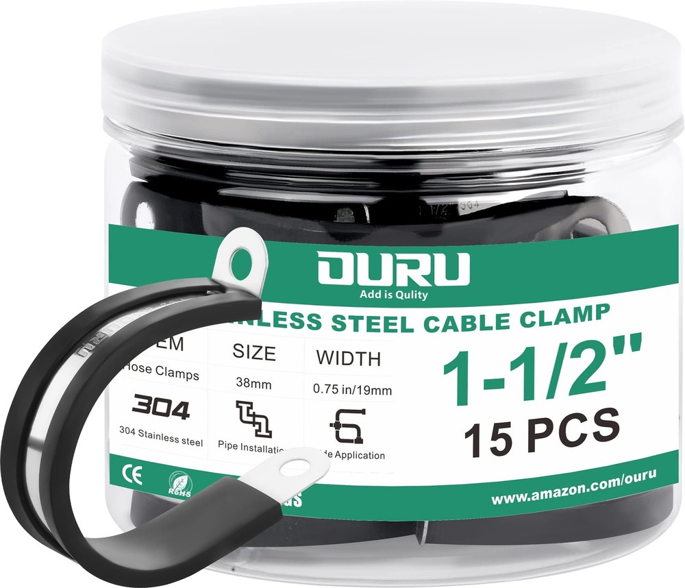 OURU 15pc 1.5 Inch Stainless Steel Insulated Cable Clamp Kit