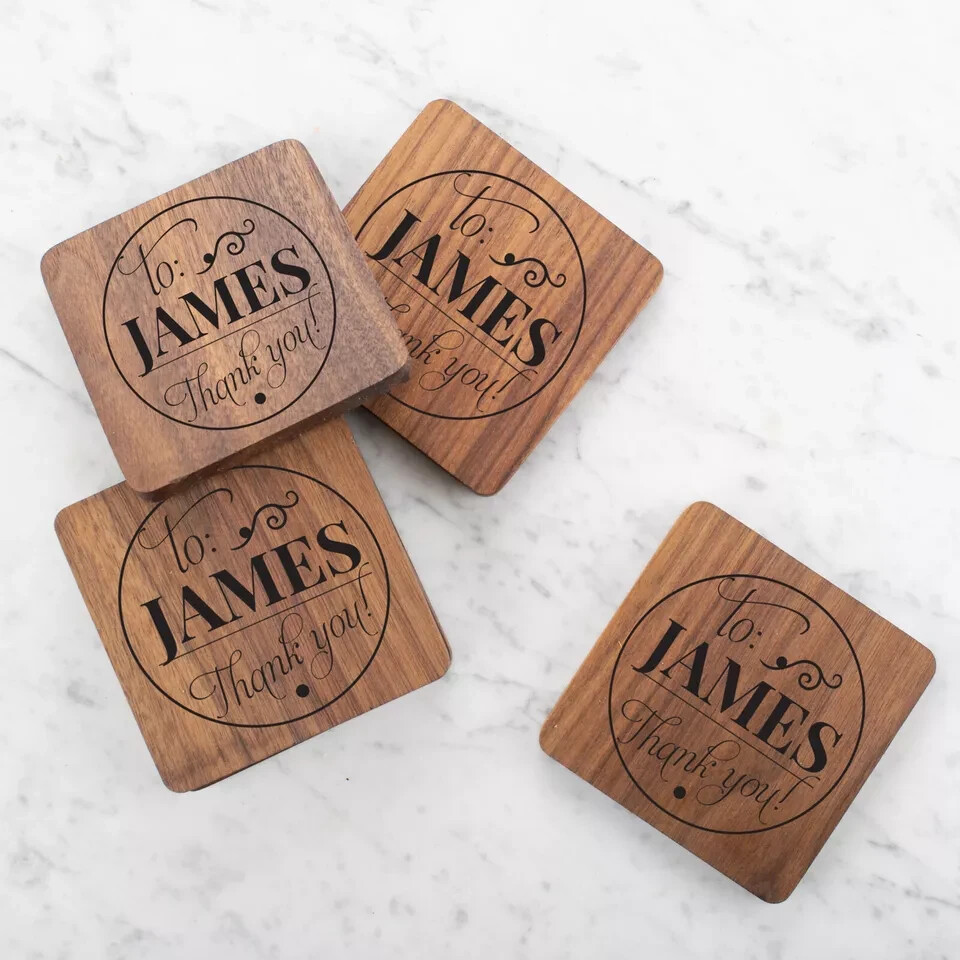 Personalised Engraved Wooden Coasters Wedding Gift Custom Rectangle