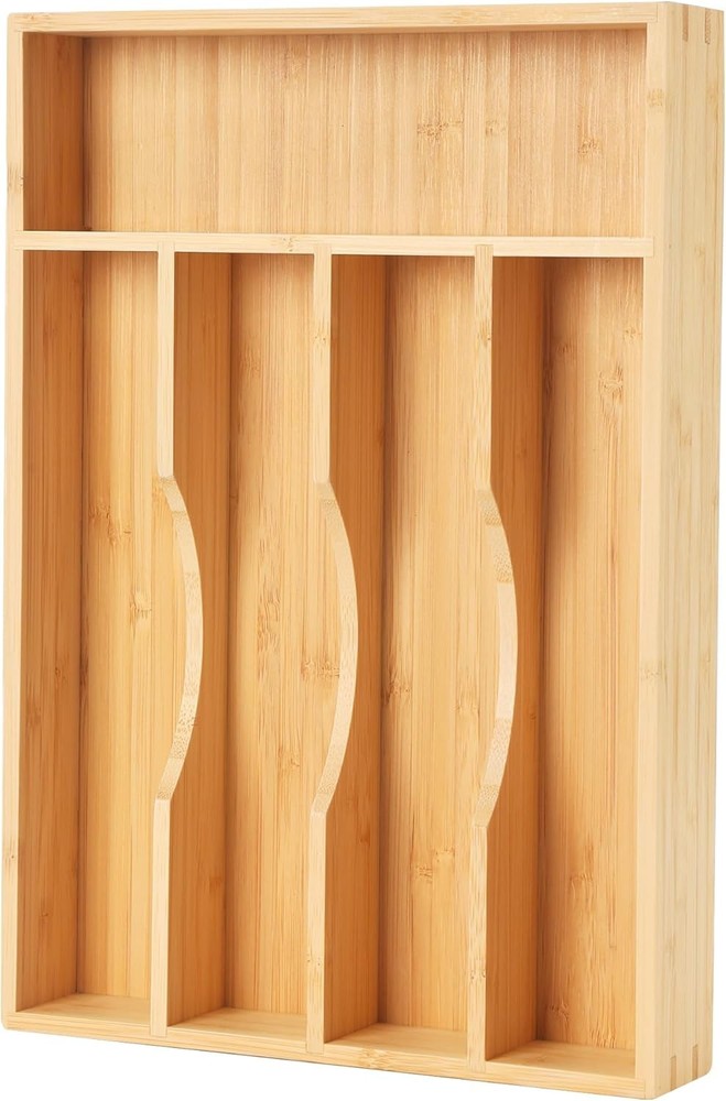 Bamboo Kitchen Drawer Organizer, 9 Inch 9 x 13 inch (5 Slots), Natural