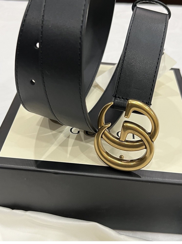 Gucci GG Black Leather Skinny Unisex Belt 1 Inch Size 80/32 Fits Pants 2-4