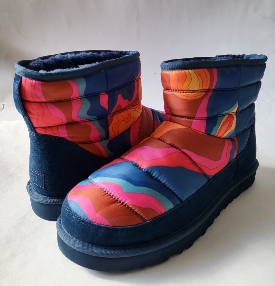 UGG Classic Mens Fur Winter Boots neoprene & Suede mens Size 11 12 Blue