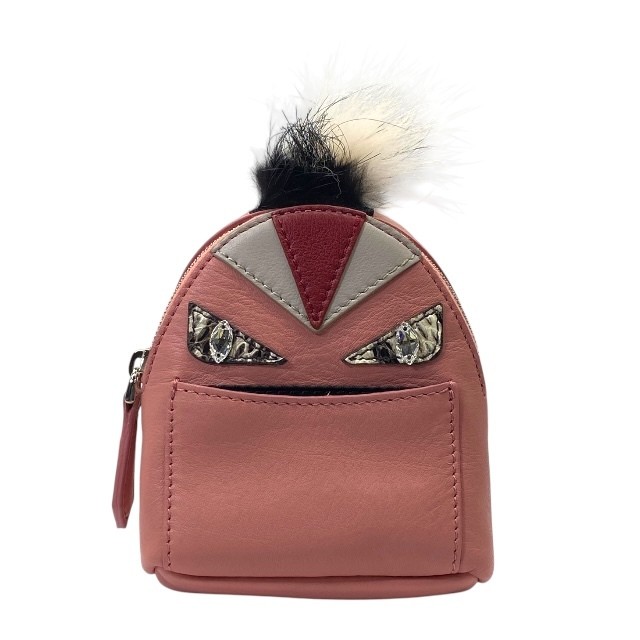 RARE FENDI Monster Bugs Charm Key Holder Bag Accessory Small Leather Item Clip