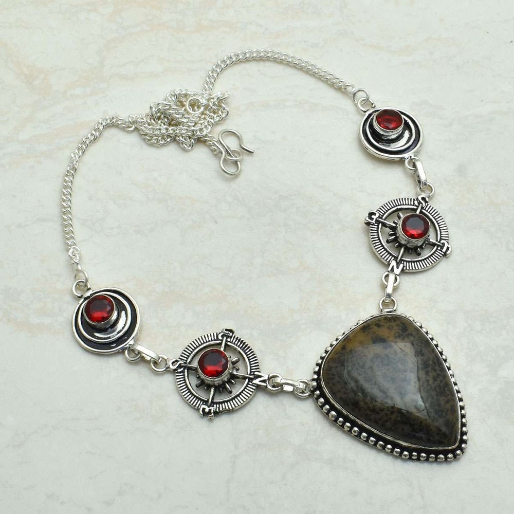 Honey Dendrite Opal Garnet Gemstone Handmade Necklace Jewelry 34 Gms AN 68698