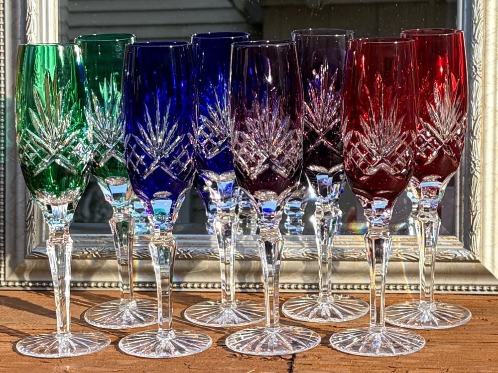 Set of 8, Cut to Clear, Crystal Champagne Flutes 8 7/8” Tall - Ajka? Natchmann?