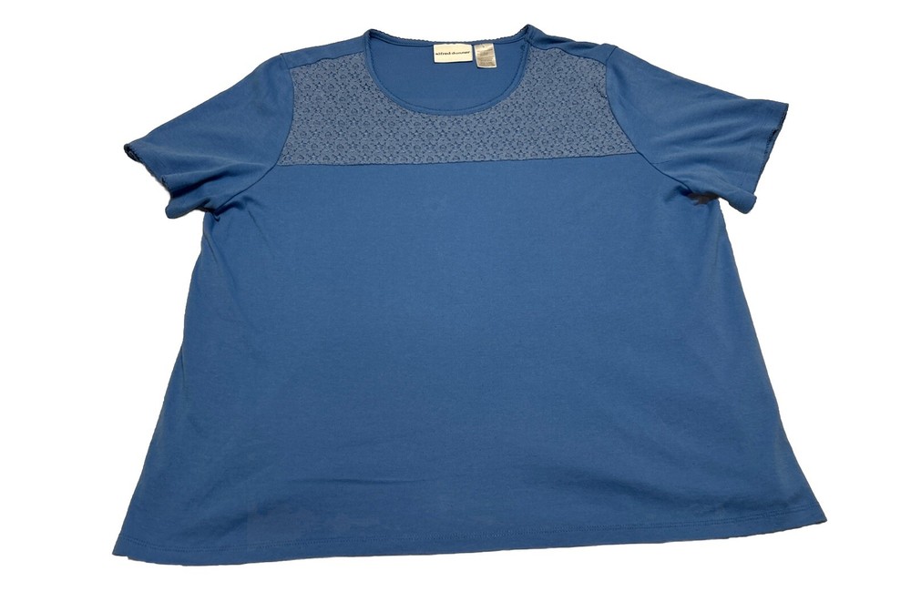 Alfred Dunner Women’s XL Top Short Sleeve Sequin Shirt Crew Neck Blue Classic