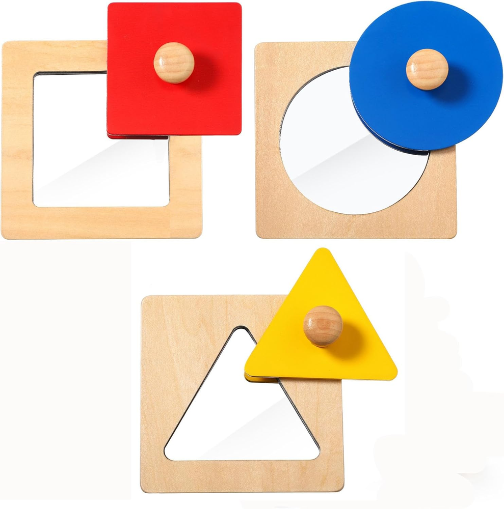 3 Pcs Montessori Toys for Toddlers 1-3 Mirror Peekaboo Knob Puzzle Colorful Mirr