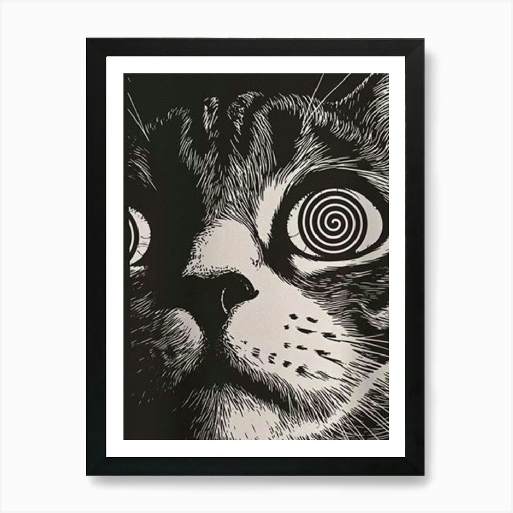 Spiral-Eyed Cat Art Print Framed Canvas Wall Decor Poster