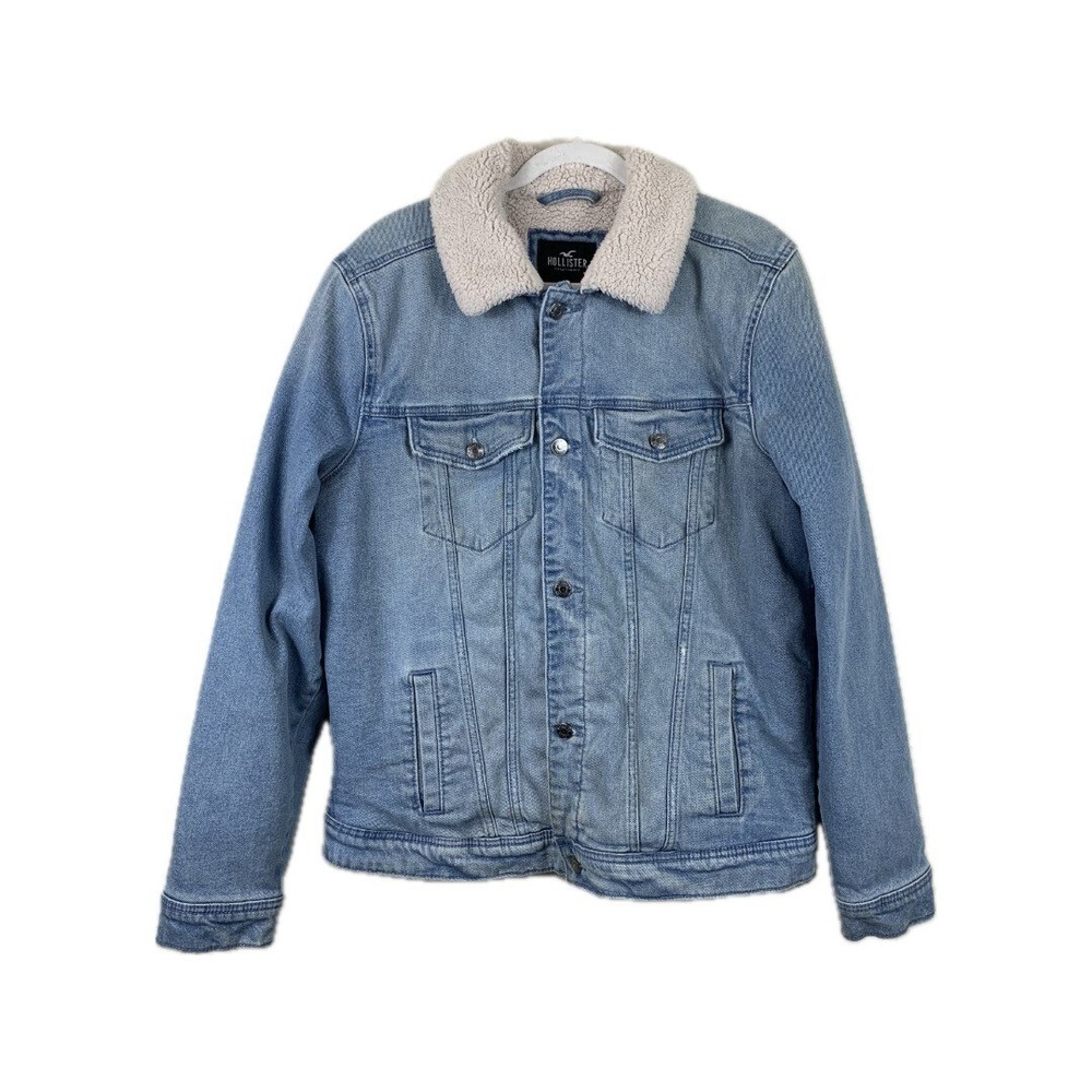 Hollister Men’s Y2K Sherpa Lined Distressed Denim Jacket - Size Large