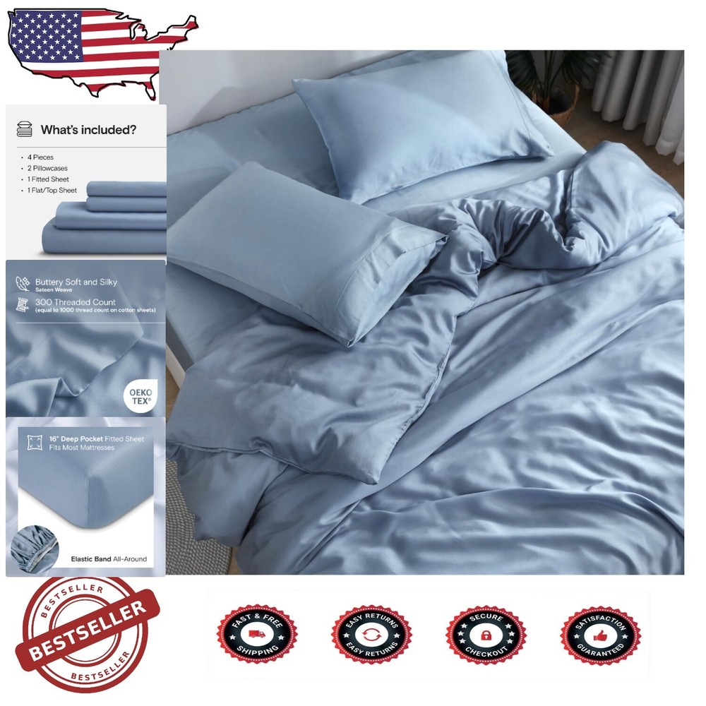 Luxury 4-Piece Bamboo Sheet Set High GSM Breathable Lightweight Hypoallergenic