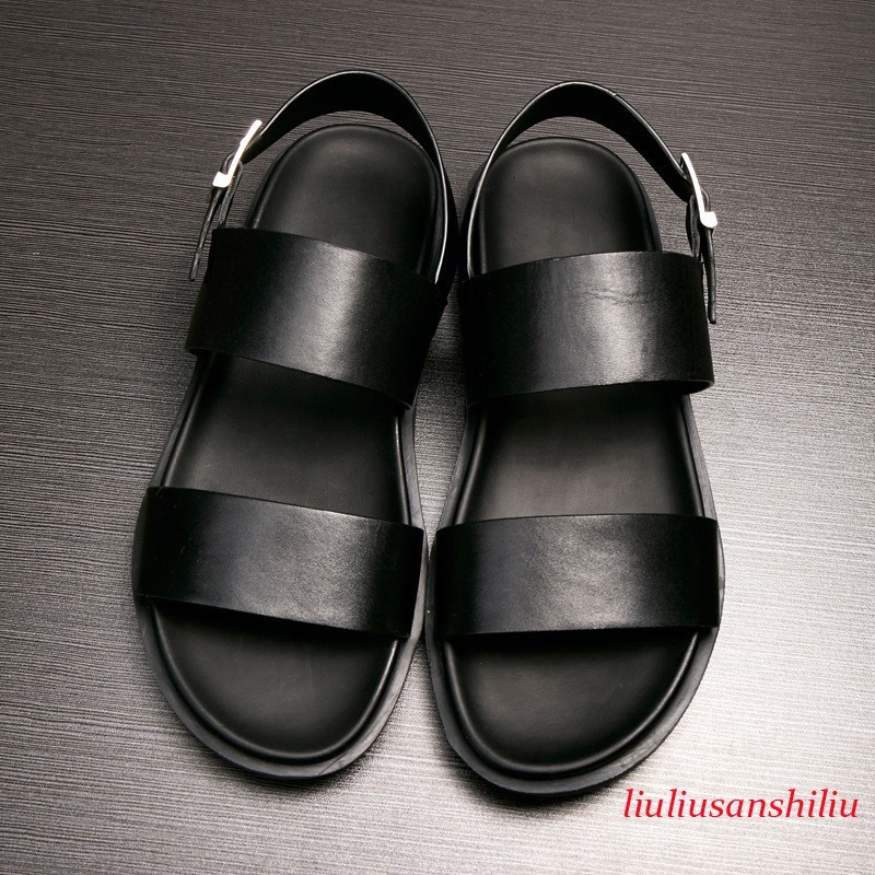 Roman Style Men Real Leather Open Toe Slingback Buckle Summer Casual Beach Shoes
