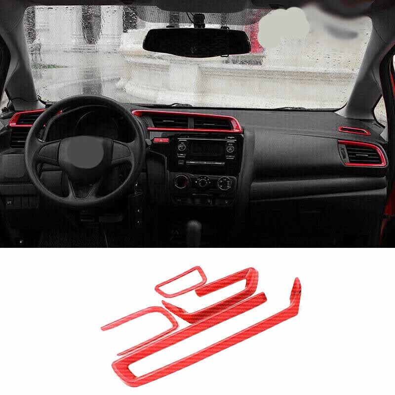 Red Carbon Fiber For Honda Fit Jazz Air Outlet Vent Frame Central Console 14-20
