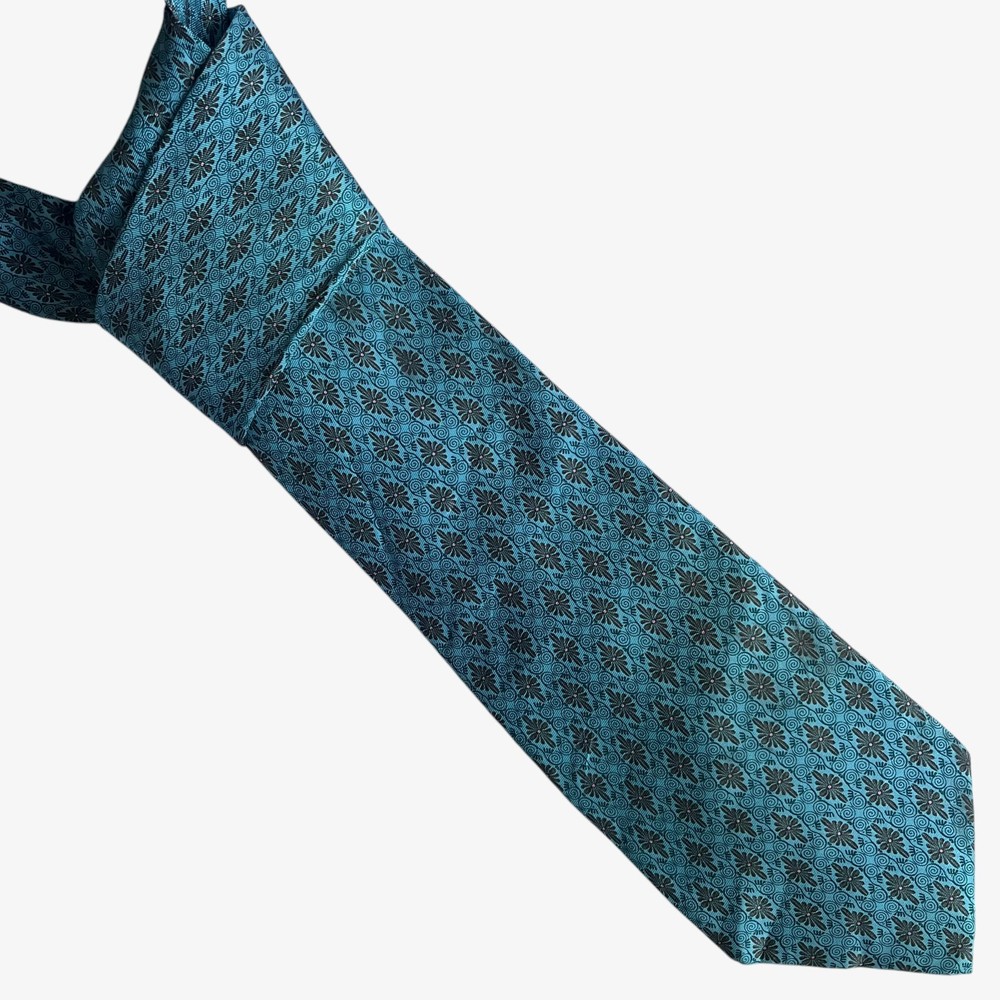 Vintage 90s The Metropolitan Museum Of Art Abstract Floral Print Blue Silk Tie