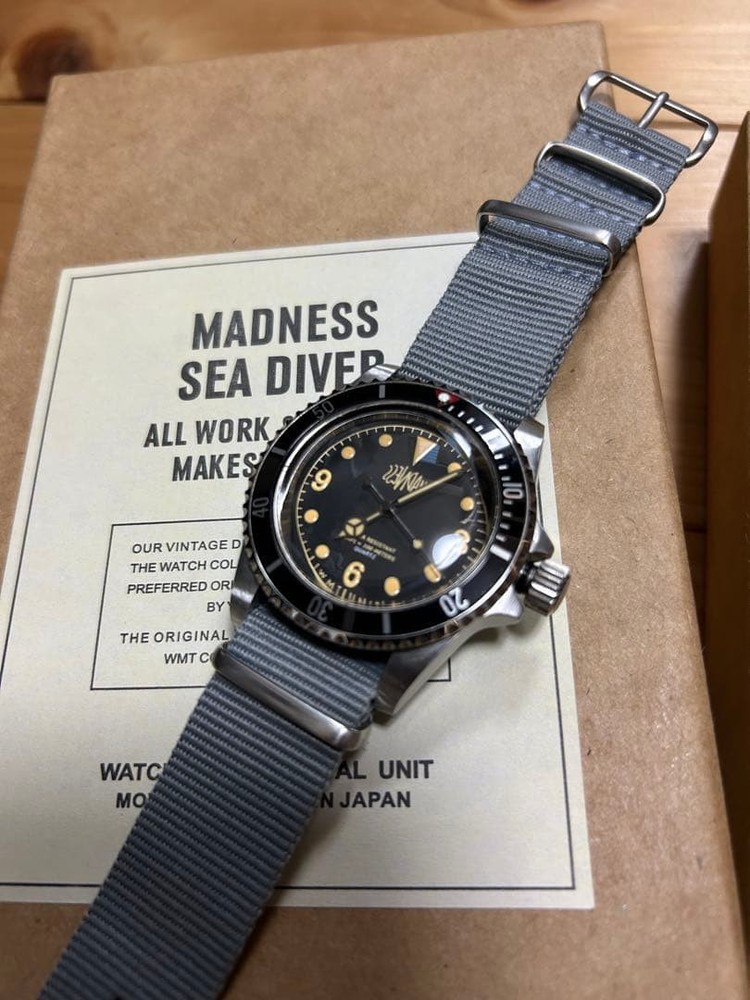 WMT Madness Sea Diver Quartz Watch Black Dial Stainless Steel Nyl Strap