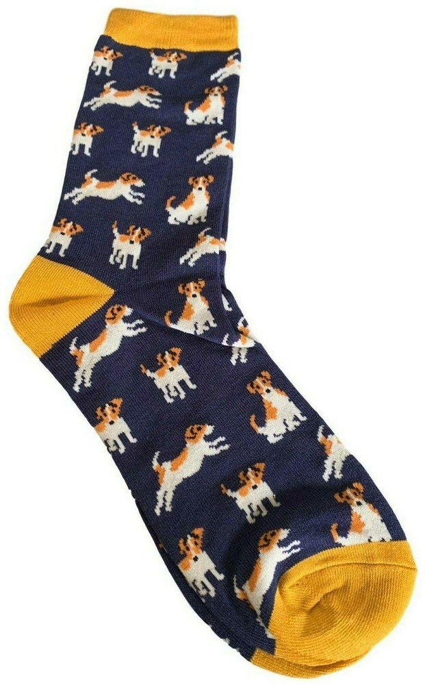 Mens Socks Novelty Print Navy Blue Yellow Bamboo Cotton Size 7 - 11