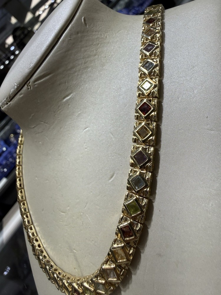 14K Yellow Gold Multicolor Gemstone Necklace 17” Free Shipping