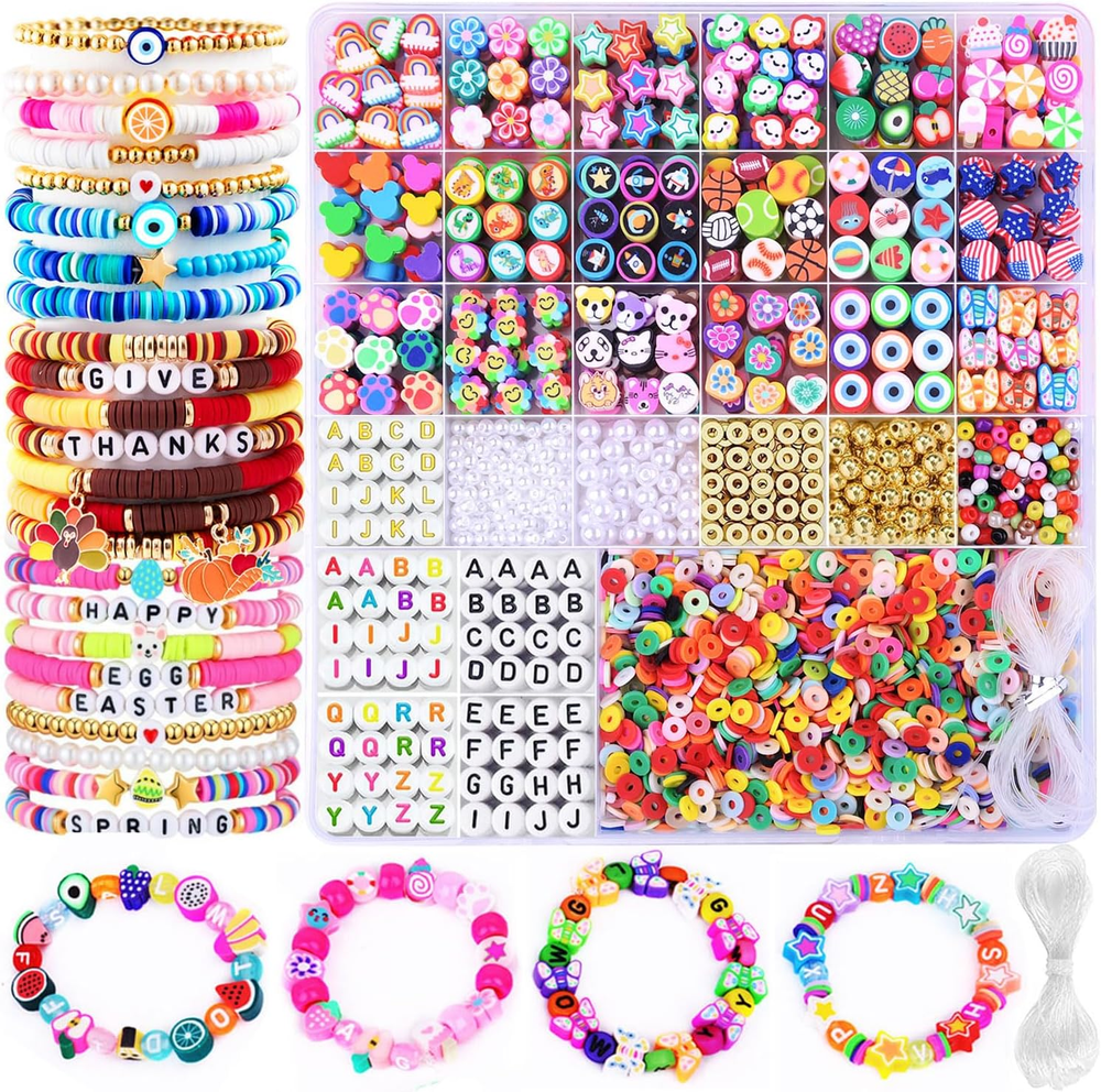 2880Pcs Polymer Clay Beads Kit for DIY Bracelets - Sport Ball Fruit Fun Designs