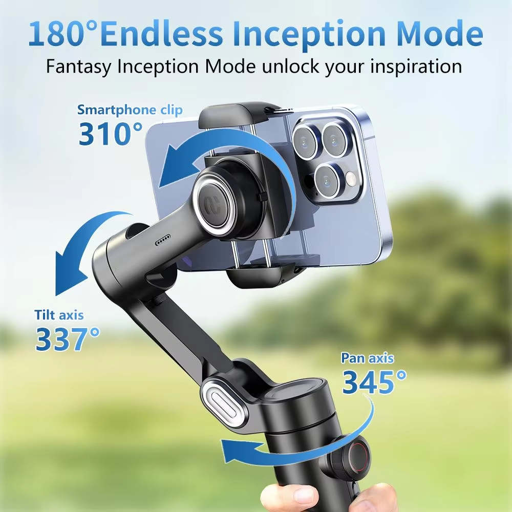 AOCHUAN 3-Axis Handheld Gimbal Stabilizer for Smartphone with Fill Light for Iph